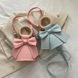 Sweet Bowtie Crossbody Bag Wooden Handle Round Shoulder Handbag