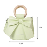 Sweet Bowtie Crossbody Bag Wooden Handle Round Shoulder Handbag