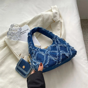 Denim Shoulder Bag Women Handbag Purse Casual Tote