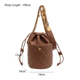 Diamond Lattice Bucket Purses Drawstring Barrel Women Hand