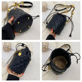 Diamond Lattice Bucket Purses Drawstring Barrel Women Hand
