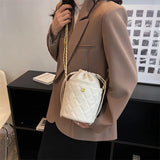 Diamond Lattice Bucket Purses Drawstring Barrel Women Hand