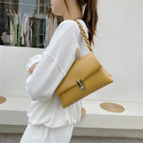 Yellow Leather Flap Shoulder Bag for Women Crossbody Tote Messenger Handbag
