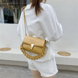 Yellow Leather Flap Shoulder Bag for Women Crossbody Tote Messenger Handbag