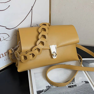 Yellow Leather Flap Shoulder Bag for Women Crossbody Tote Messenger Handbag