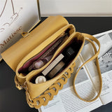 Yellow Leather Flap Shoulder Bag for Women Crossbody Tote Messenger Handbag