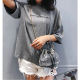 Embroidered Bucket Bag Drawstring Chain Strap Shoulder Messenger Bag