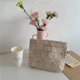 Fresh Floral Cotton Cosmetic Bag Zipper Large Capacity Storage Handbag