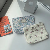 Fresh Floral Cotton Cosmetic Bag Zipper Large Capacity Storage Handbag
