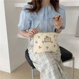 Fresh Floral Cotton Cosmetic Bag Zipper Large Capacity Storage Handbag