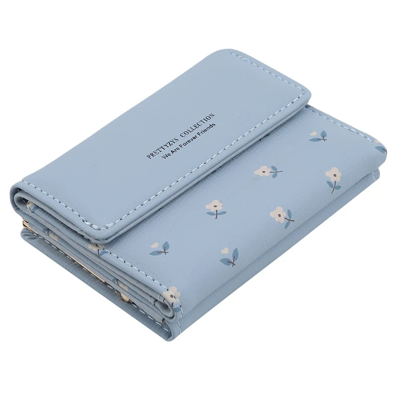 Small Fresh Mini Ladies Money Clip with Flowers Short Buckle Wallet