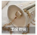 Woven Shoulder Bag Women Summer Flower Pattern Crossbody Bag