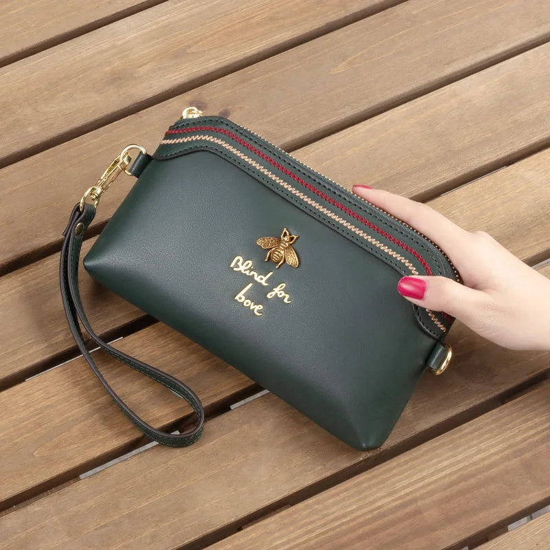 Small Leather Shoulder Bag Women Clutches Bee Crossbody Bags Cowhide Purse