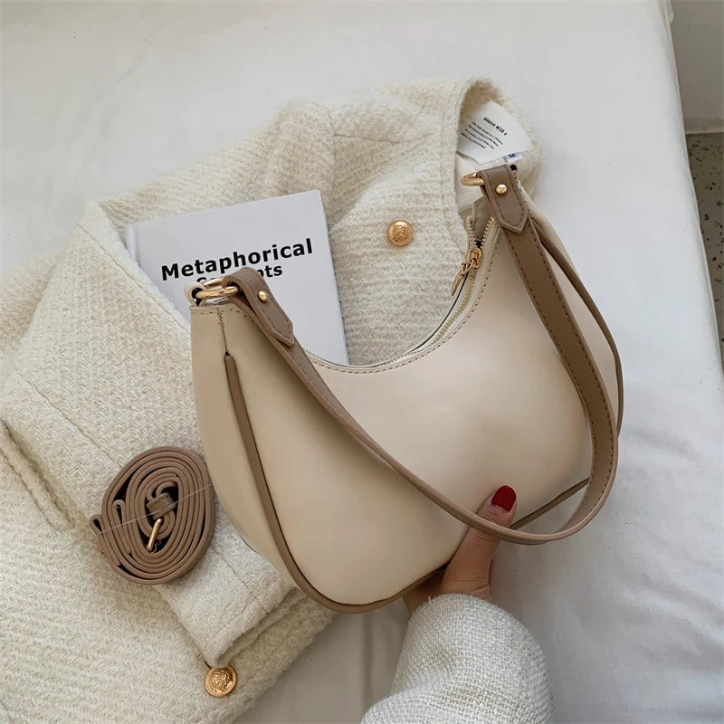 Half Moon PU Leather Crossbody Bag for Women Summer Shoulder Handbag
