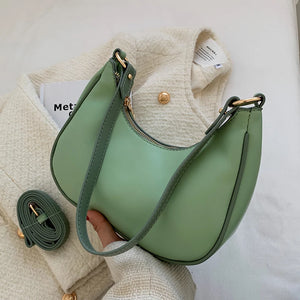 Half Moon PU Leather Crossbody Bag for Women Summer Shoulder Handbag