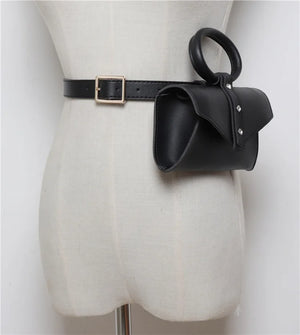 Small Leather Belt Bag Women Candy Round Shoulder Bags Handbag Female Banana Clo