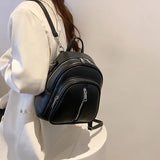 Leather Female Backpack for Women Curved Top Zip Front Backpack