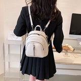 Leather Female Backpack for Women Curved Top Zip Front Backpack