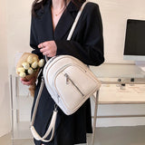Leather Female Backpack for Women Curved Top Zip Front Backpack