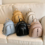 Leather Female Backpack for Women Curved Top Zip Front Backpack
