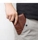 Small Leather Men's Mini Purse Wallet Slim with Photo Slot Coffee