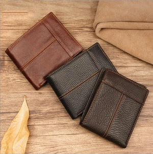 Small Leather Men's Mini Purse Wallet Slim with Photo Slot Coffee