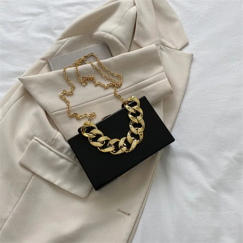 Small Box Thick Chain Shoulder Bag Acrylic PVC Chain Women Handbag