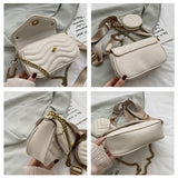 PU Leather Chain Shoulder Bag Set for Women Purse Handbags Crossbody Travel Slin