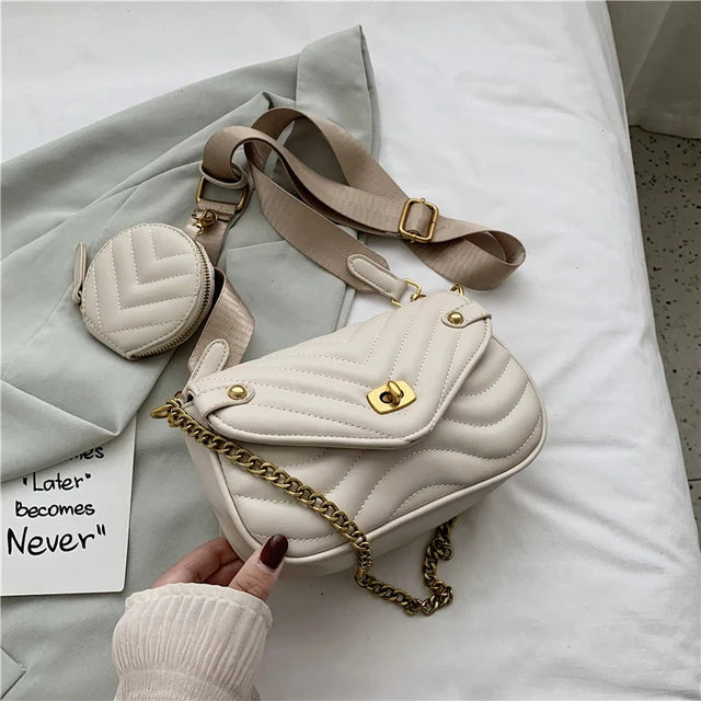 Small PU Leather Chain 2 PCS/SET Shoulder Bag Women Purse and Handbags