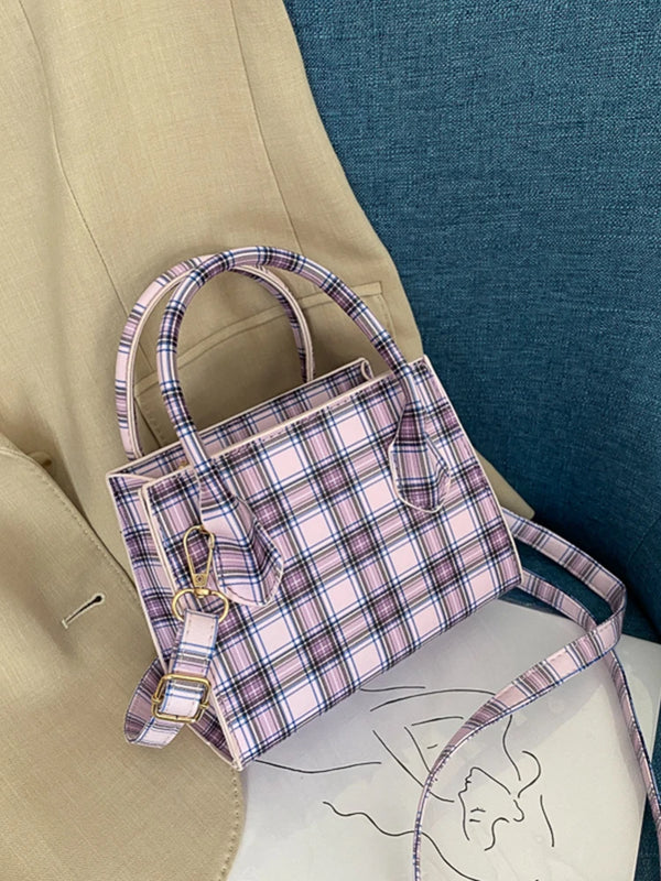 Plaid Pattern PU Leather Crossbody Bag for Women Shoulder Handbag Tote Purse