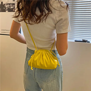 Pleated Clip Women's Shoulder Crossbody Bag Soft PU Leather HandBag Messenger