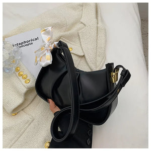 Pleated Shoulder Bag Leather Crossbody Handbag