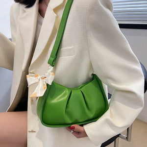Pleated Shoulder Bag Leather Crossbody Handbag