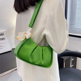 Pleated Shoulder Bag Leather Crossbody Handbag