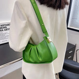 Pleated Shoulder Bag Leather Crossbody Handbag