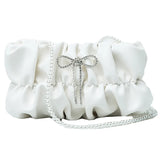 Pleated Bow PU Leather Crossbody Shoulder Bag for Women Ladies Travel Handbag