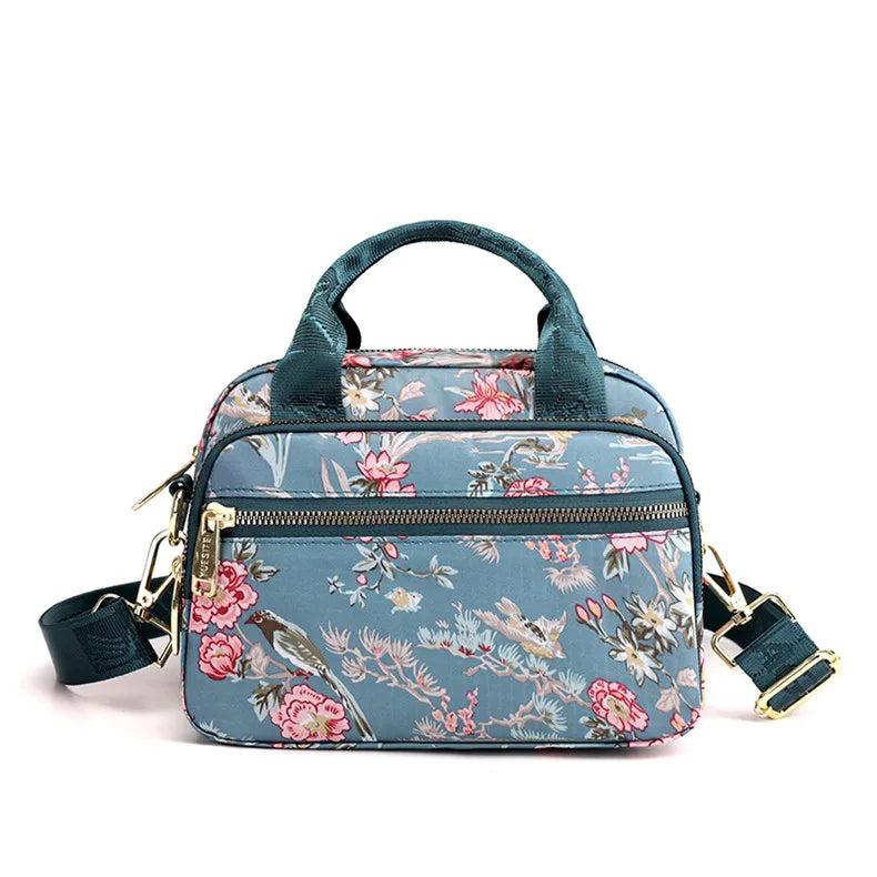 Small Purple Flower Nylon Shoulder Bag for Women