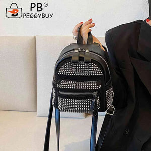 Small Rhinestone Backpack for Women Crystal Travel Casual Shoulder School Bag