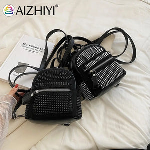 Small Rhinestone Backpack for Women Crystal Traveling Shoulder Bag