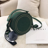 Round Crossbody Bag Rivet Leather Shoulder Purse Star Pendant Messenger
