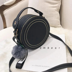 Round Crossbody Bag Rivet Leather Shoulder Purse Star Pendant Messenger
