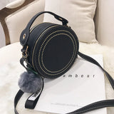 Round Crossbody Bag Rivet Leather Shoulder Purse Star Pendant Messenger