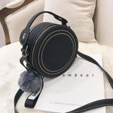 Round Crossbody Bag Rivet Leather Shoulder Purse Star Pendant Messenger