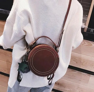 Round Crossbody Bag Rivet Leather Shoulder Purse Star Pendant Messenger