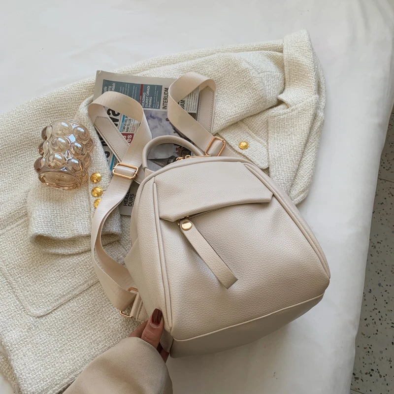 Small School Backpack Women Solid PU Leather Backpack Back To School Bags