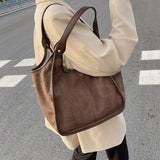 Women's Small Scrub Leather Shoulder Bag - Winter Ladies Shopper Handbag