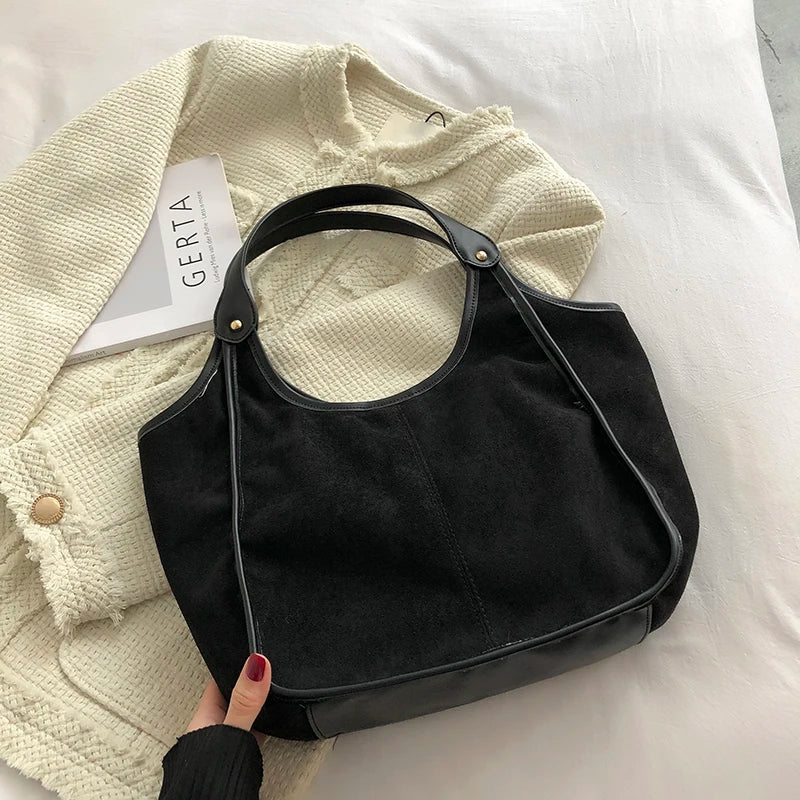 Women's Small Scrub Leather Shoulder Bag - Winter Ladies Shopper Handbag
