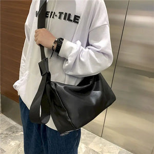 Retro PU Leather Messenger Bag Japanese Style Shoulder Bag for Men and Women