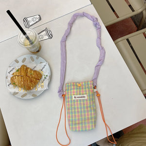 Canvas Women Mini Shoulder Bag Plaid Wallet