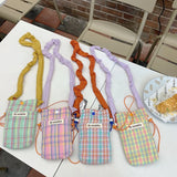 Canvas Women Mini Shoulder Bag Plaid Wallet